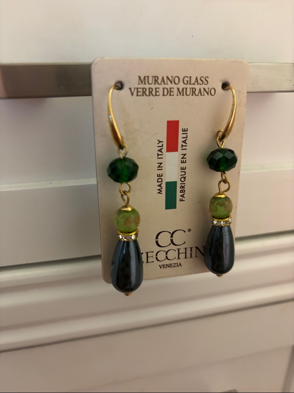 Venezia Green Murano Glass Drop Earrings by Cecchin